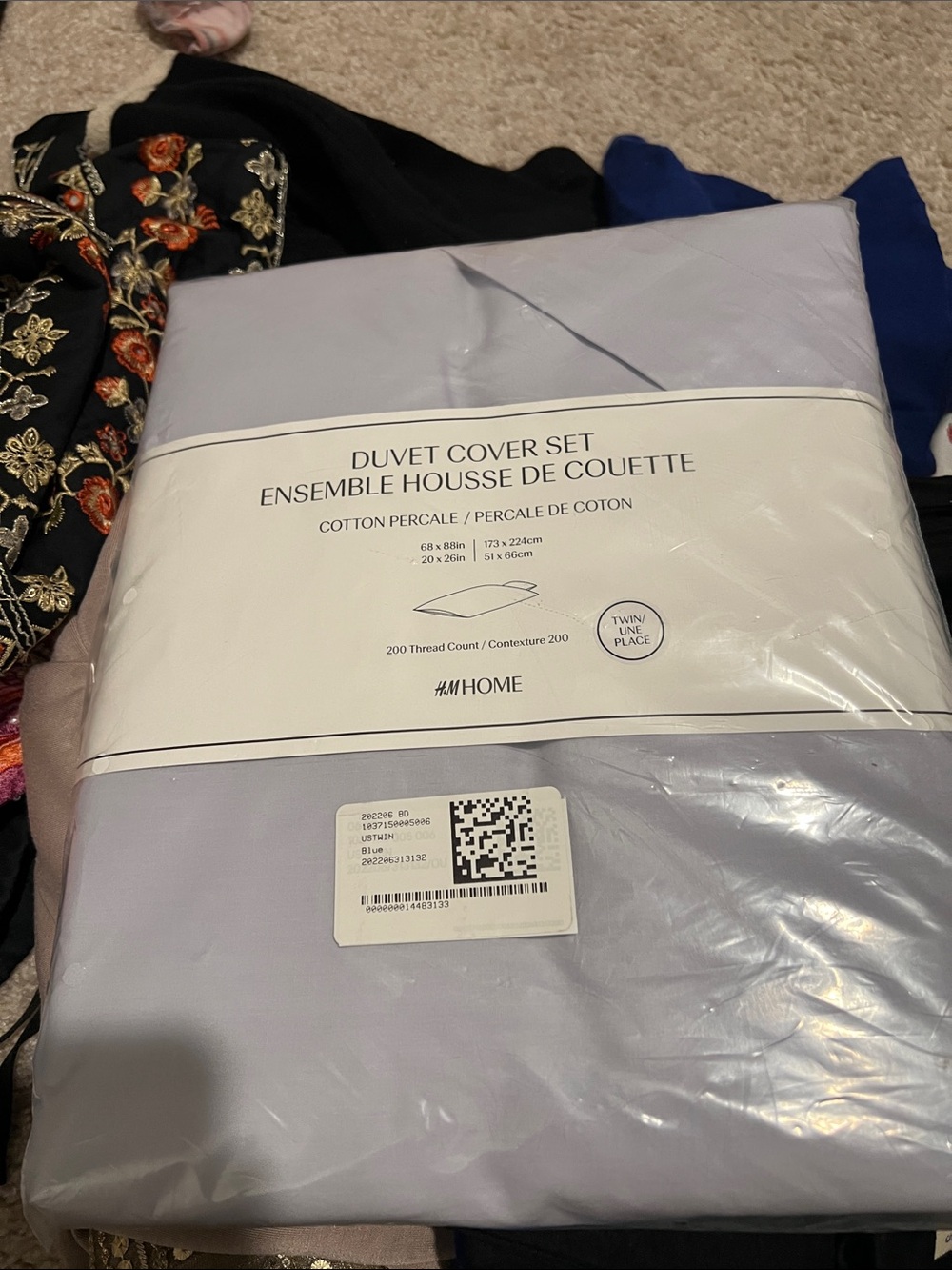 H&M Light Lavender Cotton Percale Duvet Cover Set